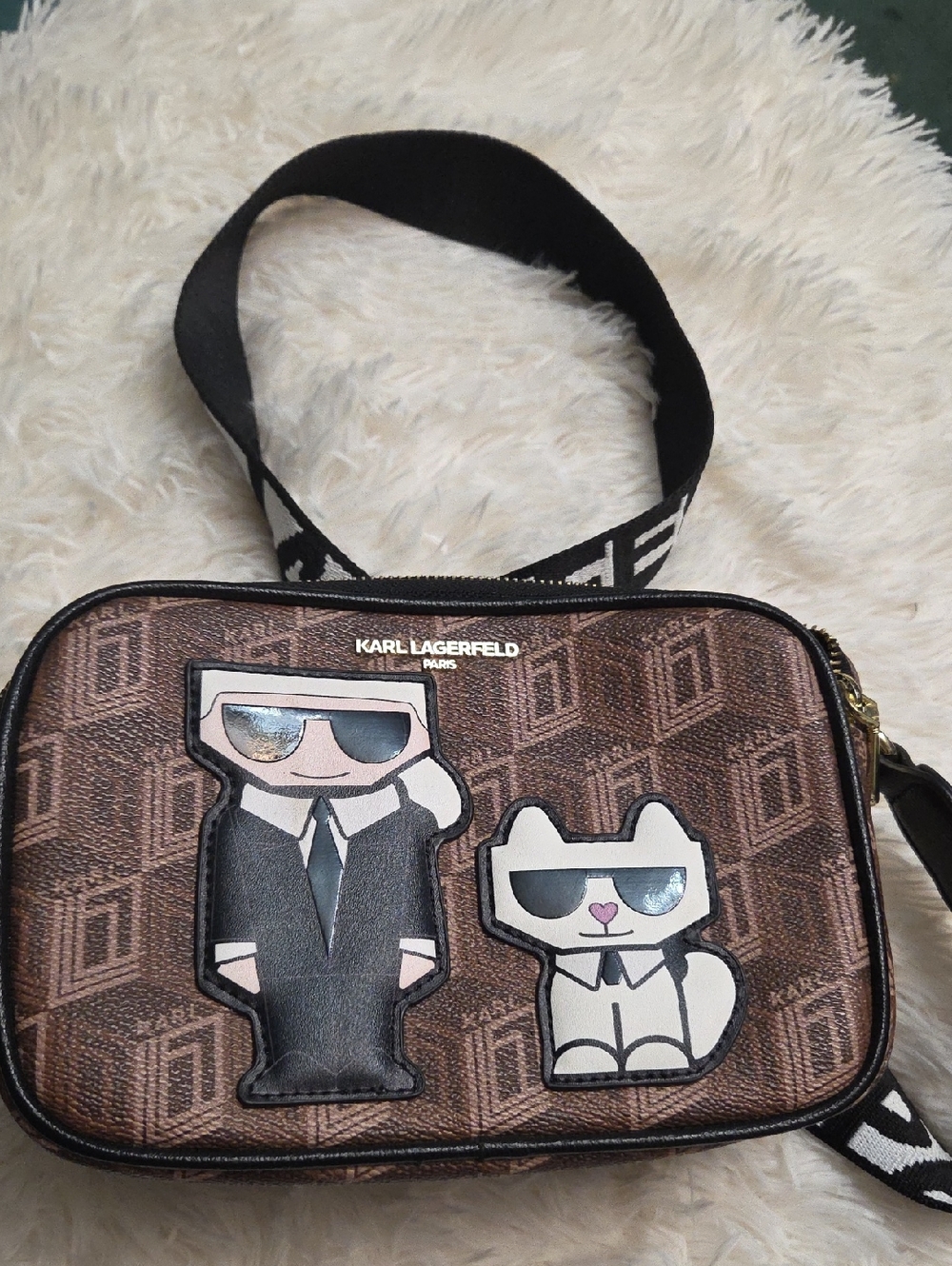 Karl Lagerfeld Brown Monogram Crossbody with Character Patches